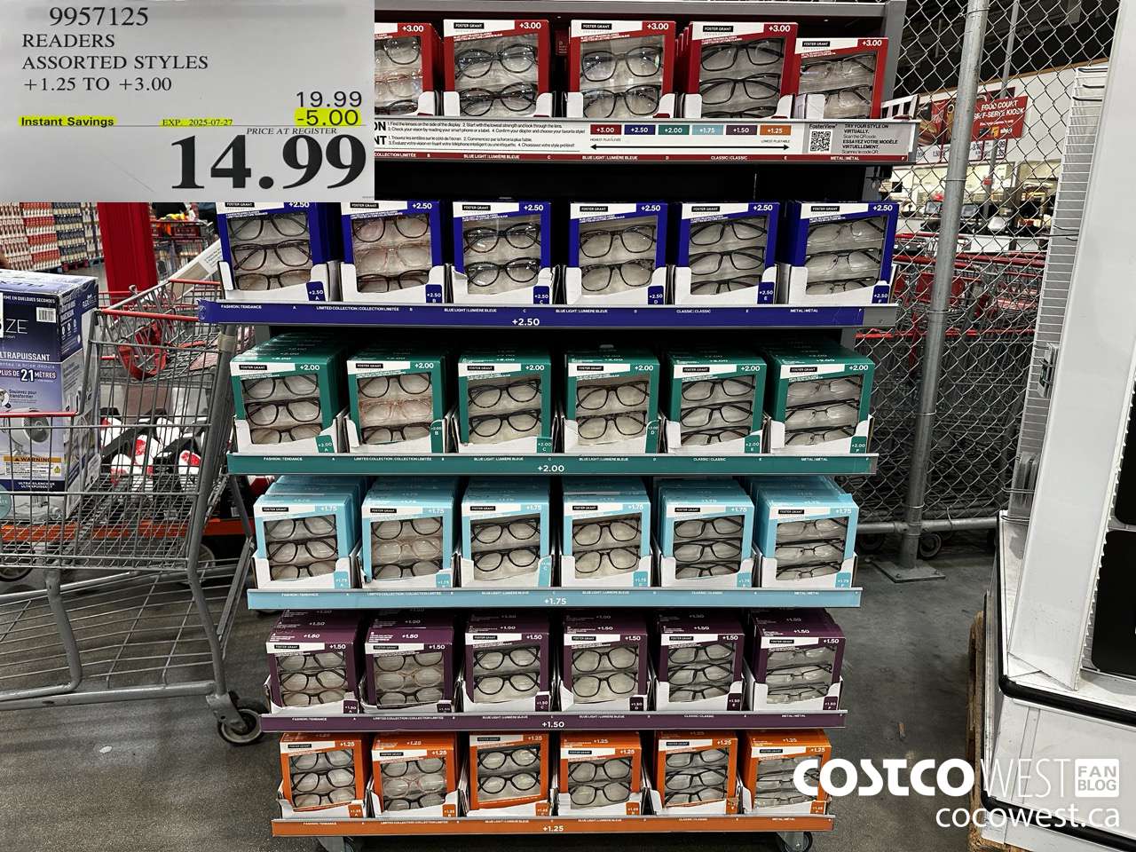 9957125 READERS ASSORTED STYLES +1.25 TO +3.00 ($5.00 INSTANT SAVINGS EXPIRES ON 2025-07-27) $14.99