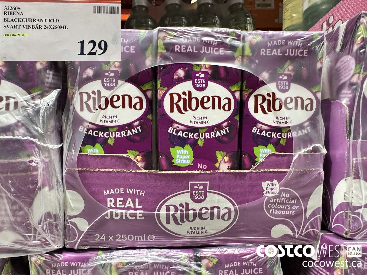 322605 RIBENA BLACKCURRANT RTD SVART VINBAR 24 X 250ML $129.00