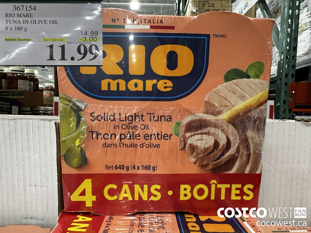 367154 RIO MARE TUNA IN OLIVE OIL 4 x 160 g ($3.00 INSTANT SAVINGS EXPIRES ON 2025-07-20) $11.99