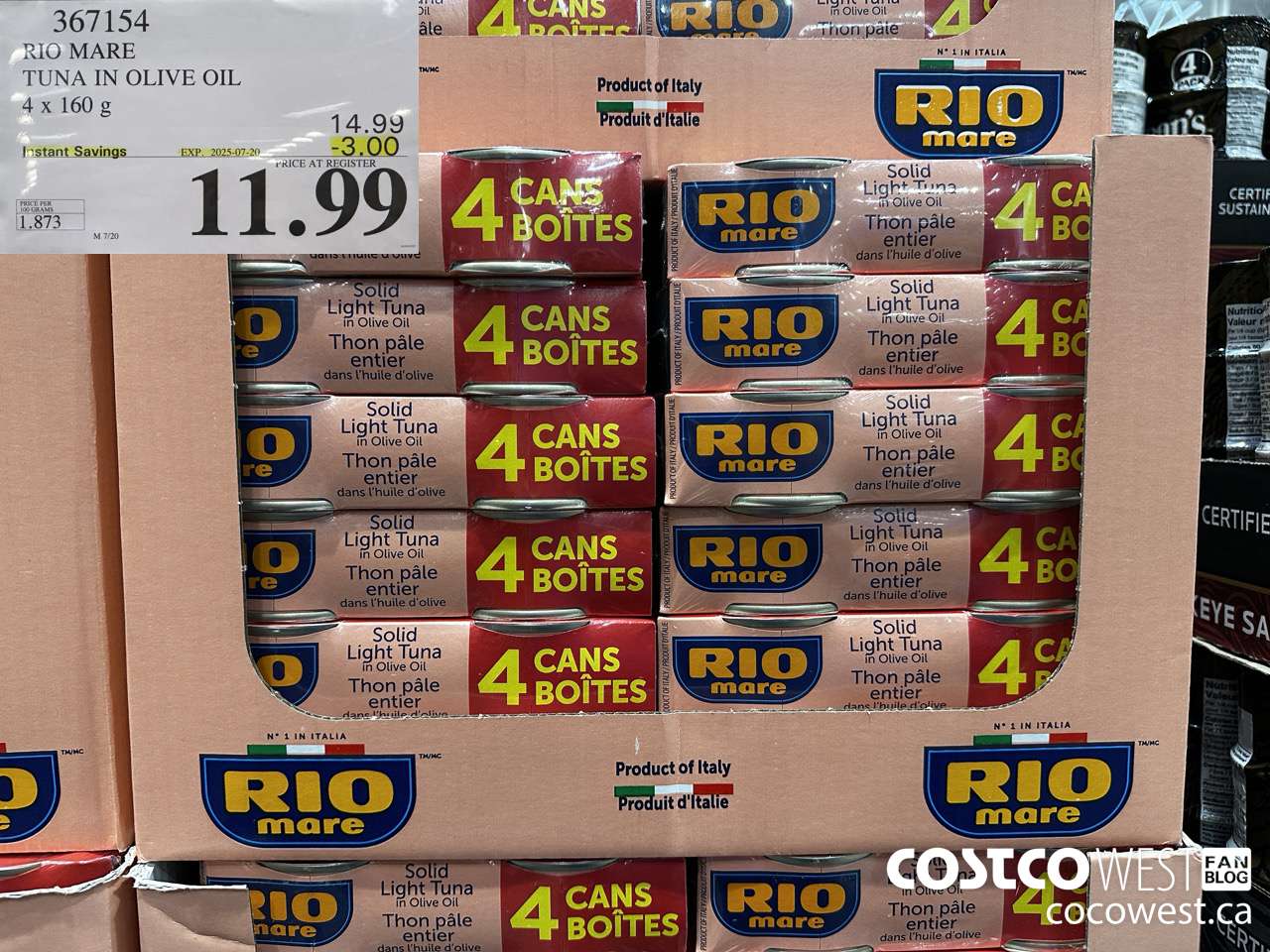 367154 RIO MARE TUNA IN OLIVE OIL 4 x 160 g ($3.00 INSTANT SAVINGS EXPIRES ON 2025-07-20) $11.99