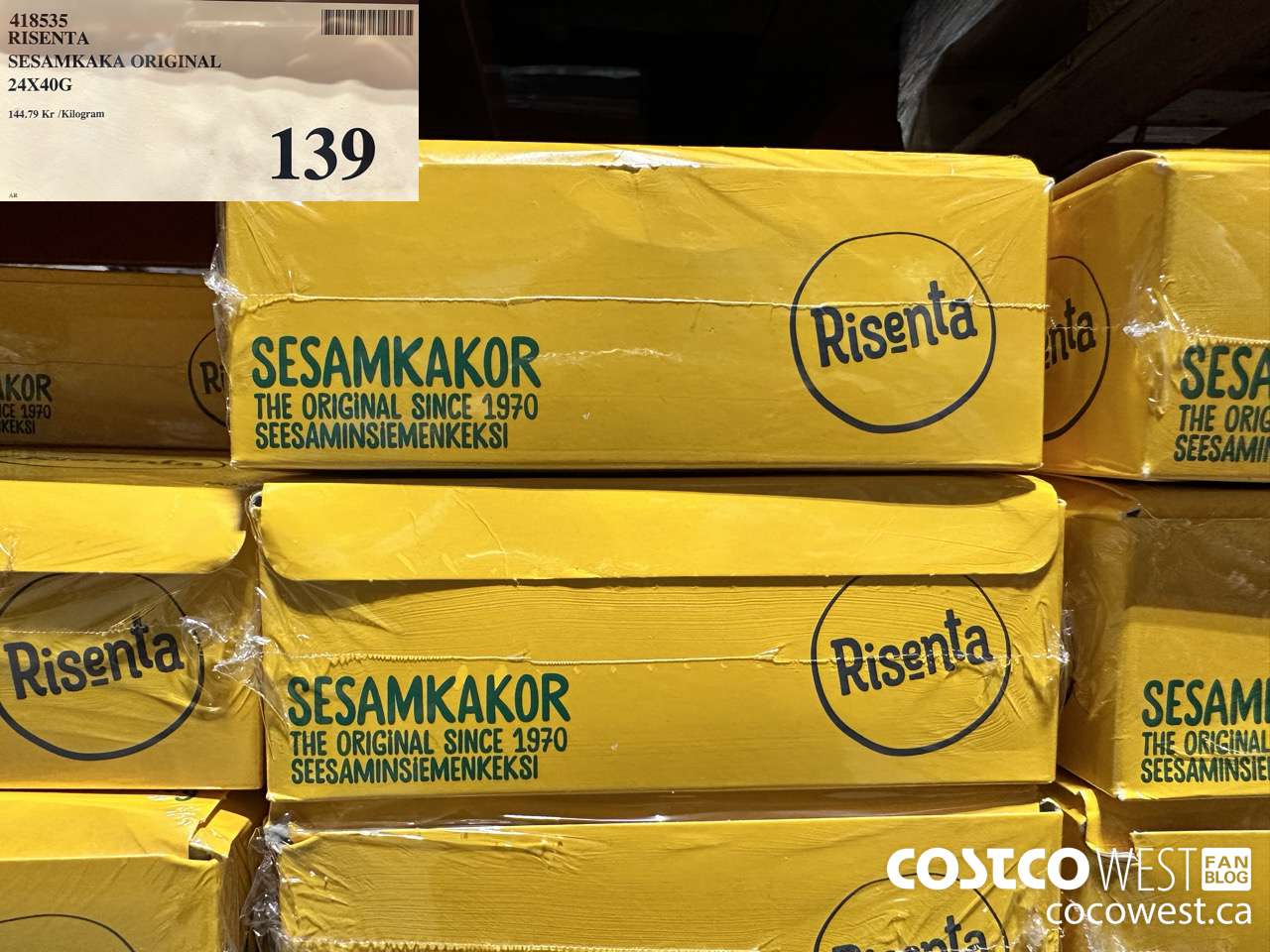 418535 RISENTA SESAMKAKA ORIGINAL 24 X 40G $139.00