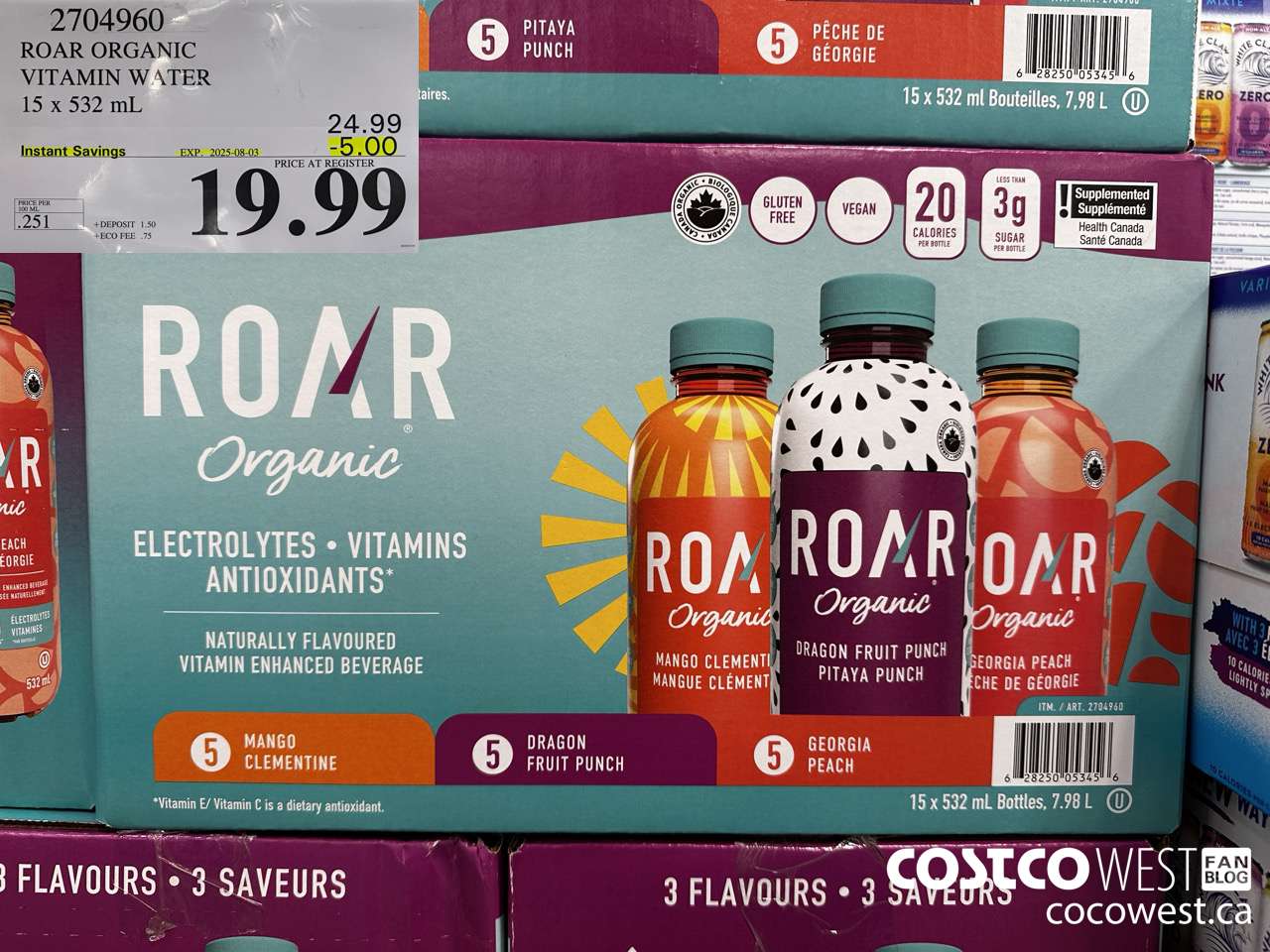 2704960 ROAR ORGANIC VITAMIN WATER 15 X 532ML ($5.00 INSTANT SAVINGS EXPIRES ON 2025-08-03) $19.99