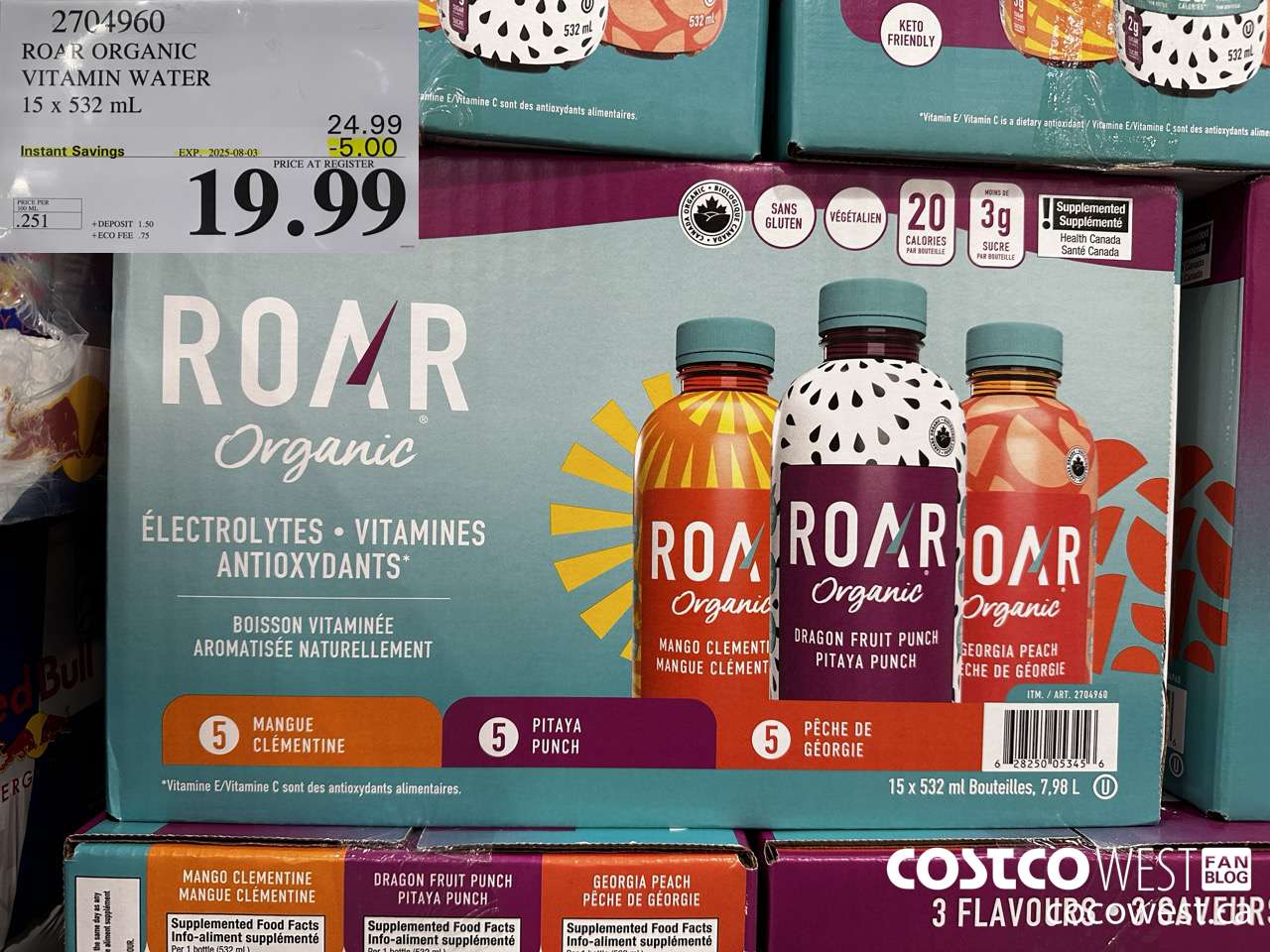 2704960 ROAR ORGANIC VITAMIN WATER 15 X 532ML ($5.00 INSTANT SAVINGS EXPIRES ON 2025-08-03) $19.99