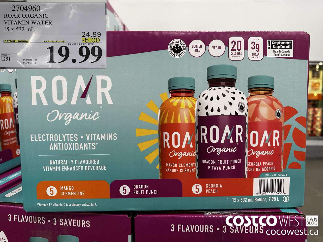 2704960 ROAR ORGANIC VITAMIN WATER 15 X 532ML ($5.00 INSTANT SAVINGS EXPIRES ON 2025-08-03) $19.99