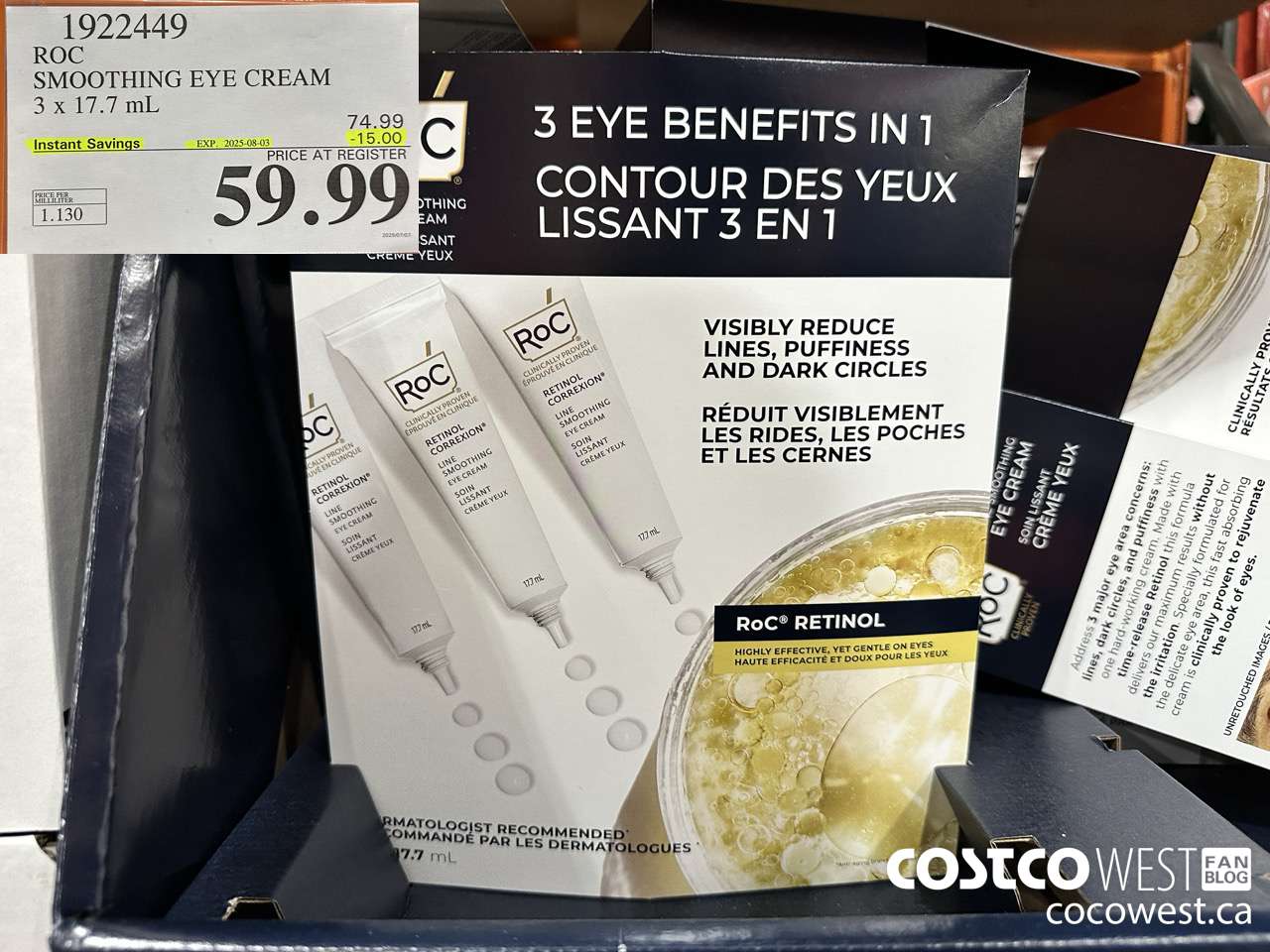 1922449 ROC SMOOTHING EYE CREAM 3 X 17.7ML ($15.99 INSTANT SAVINGS EXPIRES ON 2025-08-03) $59.99