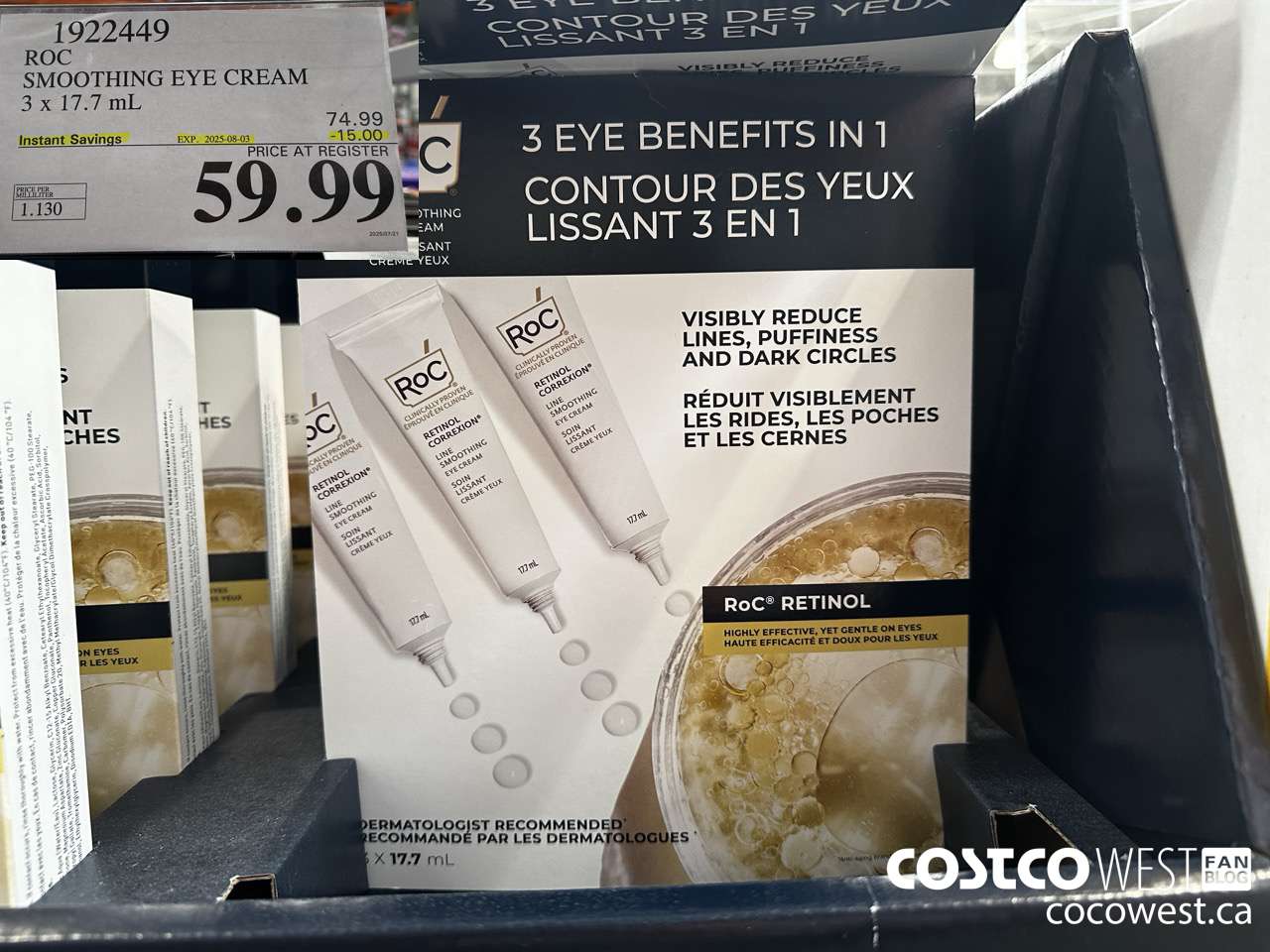 1922449 ROC SMOOTHING EYE CREAM 3 X 17.7ML ($15.00 INSTANT SAVINGS EXPIRES ON 2025-08-03) $59.99