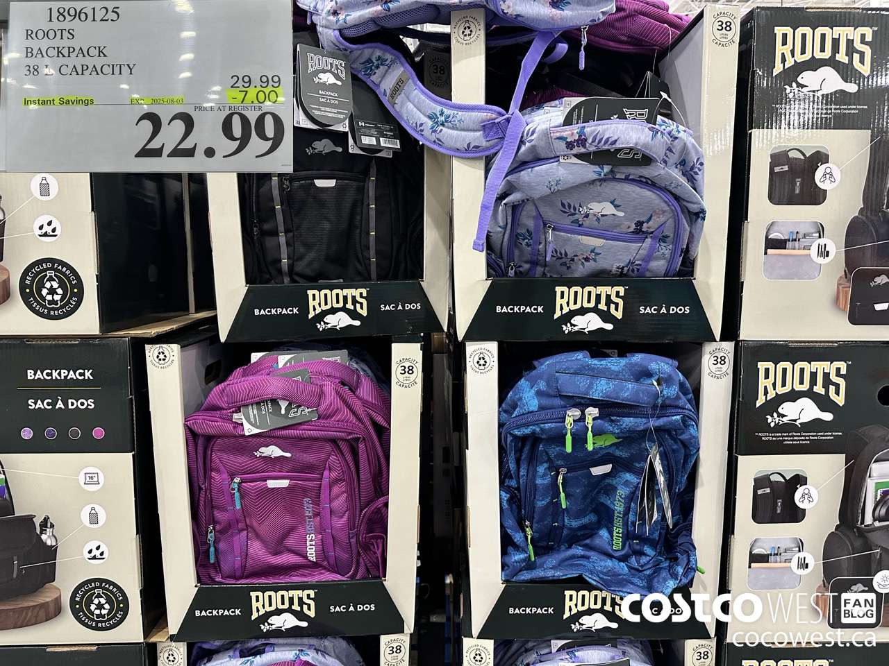 1896125 ROOTS BACKPACK 38L CAPACITY ($7.00 INSTANT SAVINGS EXPIRES ON 2025-08-03) $22.99