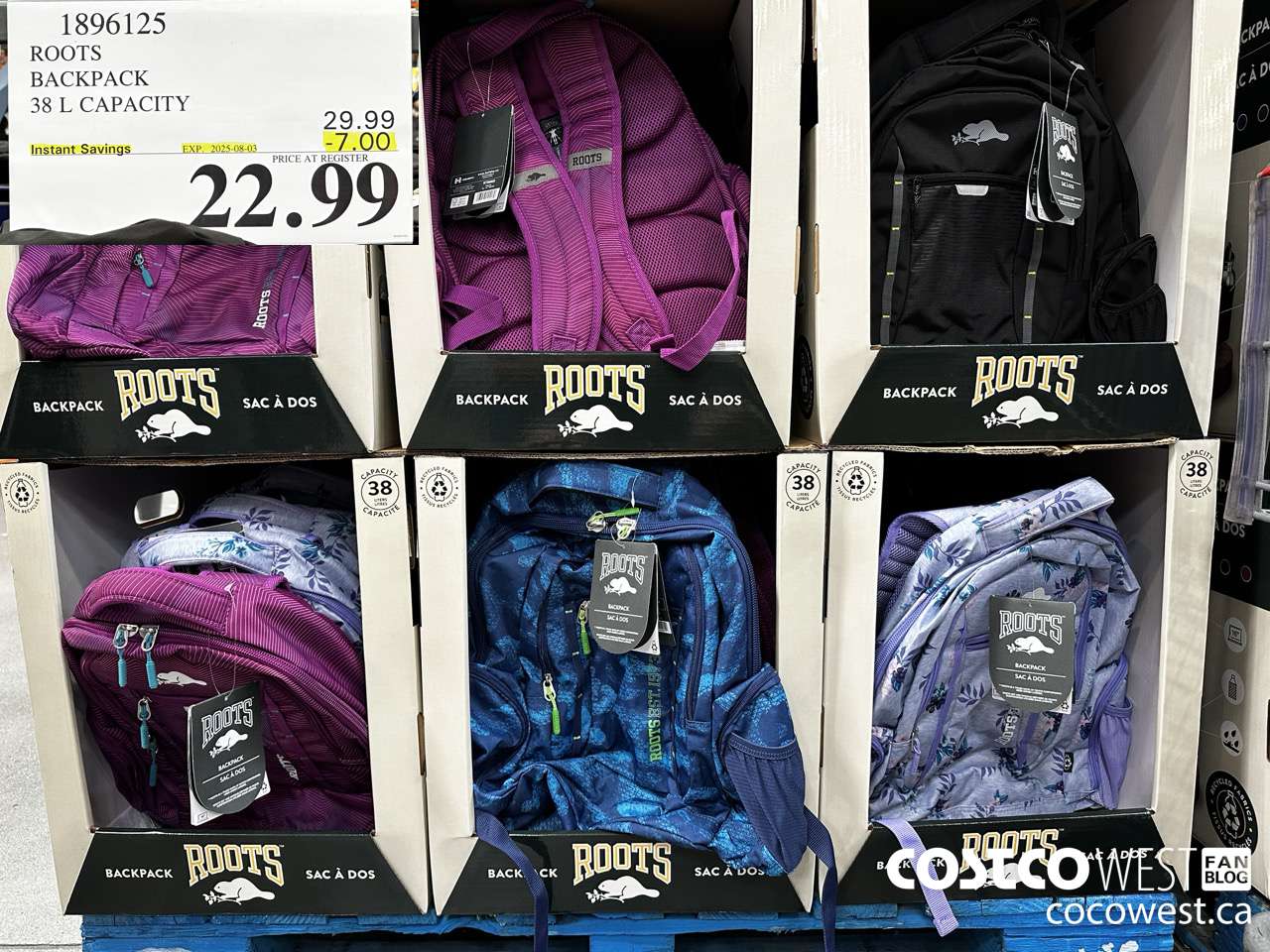 1896125 ROOTS BACKPACK 38L CAPACITY ($7.00 INSTANT SAVINGS EXPIRES ON 2025-08-03) $22.99