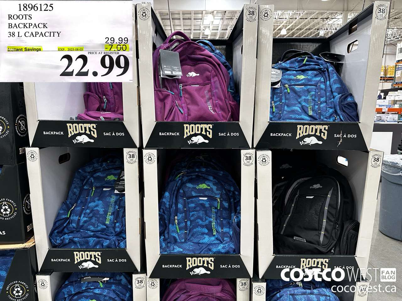 1896125 ROOTS BACKPACK 38L CAPACITY ($7.00 INSTANT SAVINGS EXPIRES ON 2025-08-03) $22.99