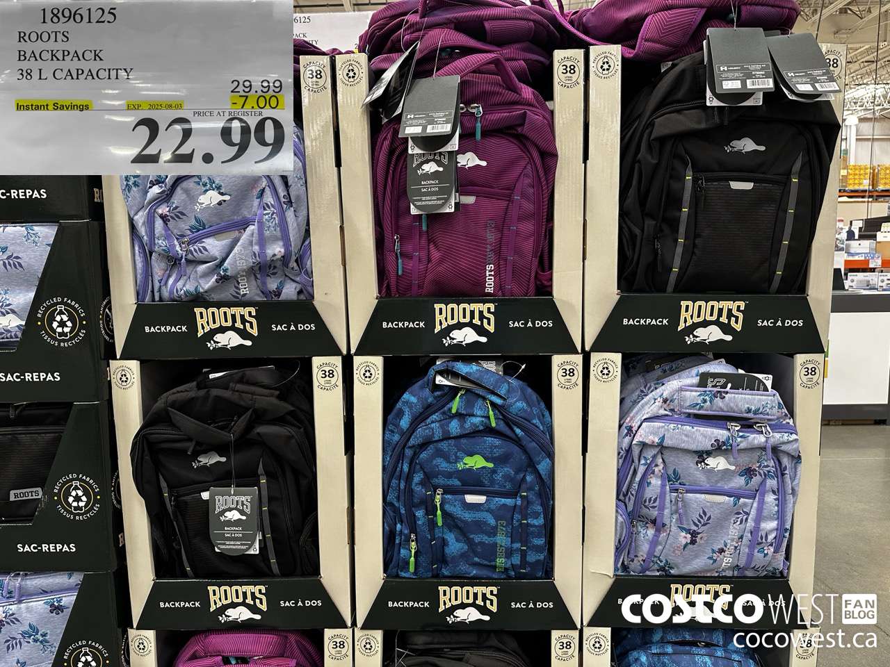 1896125 ROOTS BACKPACK 38L CAPACITY ($7.00 INSTANT SAVINGS EXPIRES ON 2025-08-03) $22.99