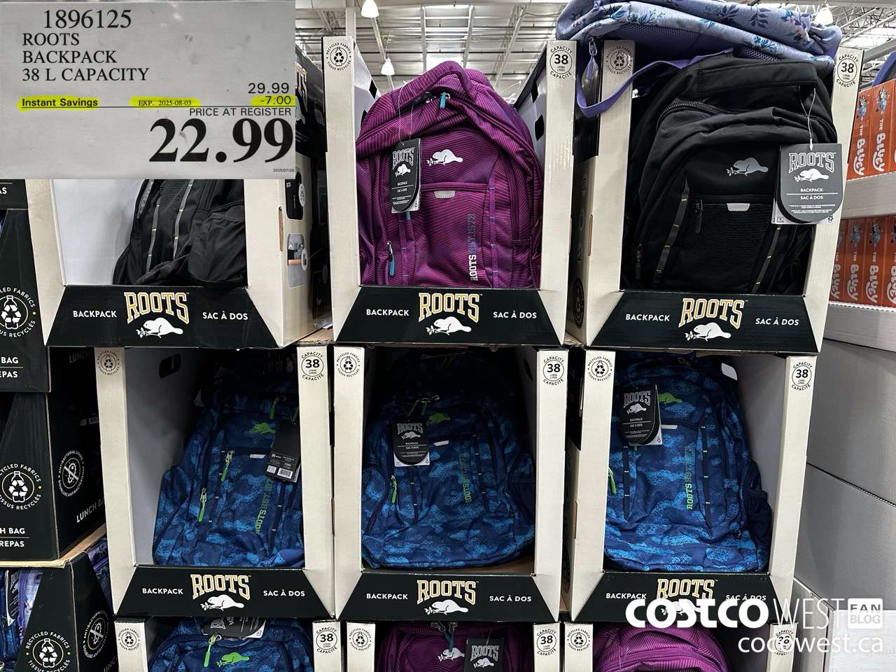 1896125 ROOTS BACKPACK 38L CAPACITY ($7.00 INSTANT SAVINGS EXPIRES ON 2025-08-03) $22.99