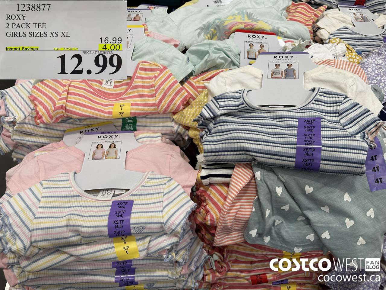 1238877 ROXY 2 PACK TEE GIRLS SIZES XS-XL ($4.00 INSTANT SAVINGS EXPIRES ON 2025-07-27) $12.99