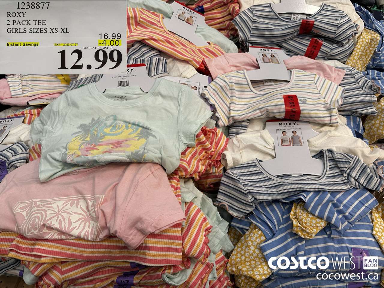 1238877 ROXY 2 PACK TEE GIRLS SIZES XS-XL ($4.00 INSTANT SAVINGS EXPIRES ON 2025-07-27) $12.99