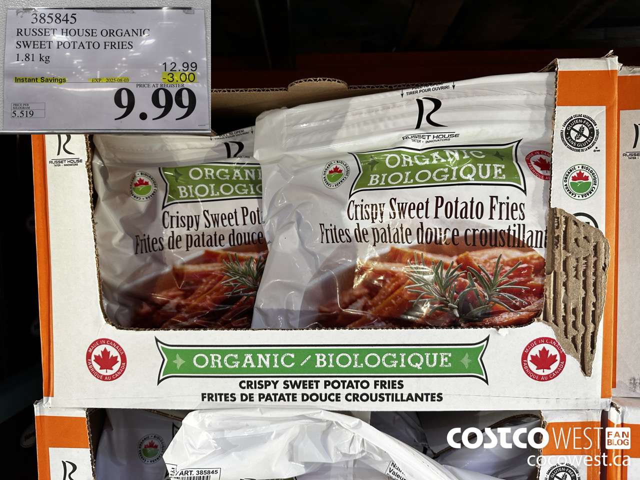385845 RUSSET HOUSE ORGANIC SWEET POTATO FRIES 1.81 kg ($3.00 INSTANT SAVINGS EXPIRES ON 2025-08-03) $9.99