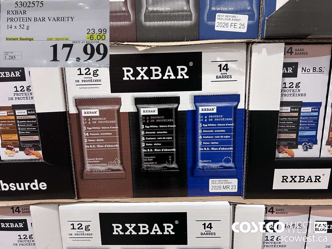 5302575 RXBAR PROTEIN BAR VARIETY 14 X 52G ($6.00 INSTANT SAVINGS EXPIRES ON 2025-07-06) $17.99