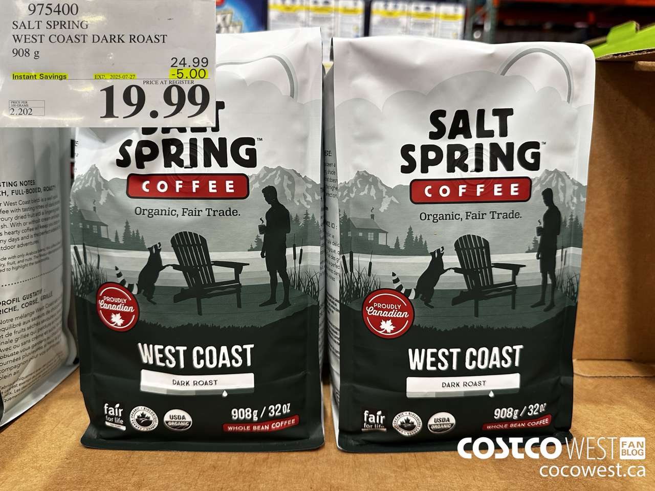 975400 SALT SPRING WEST COAST DARK ROAST 908 G ($5.00 INSTANT SAVINGS EXPIRES ON 2025-07-27) $19.99