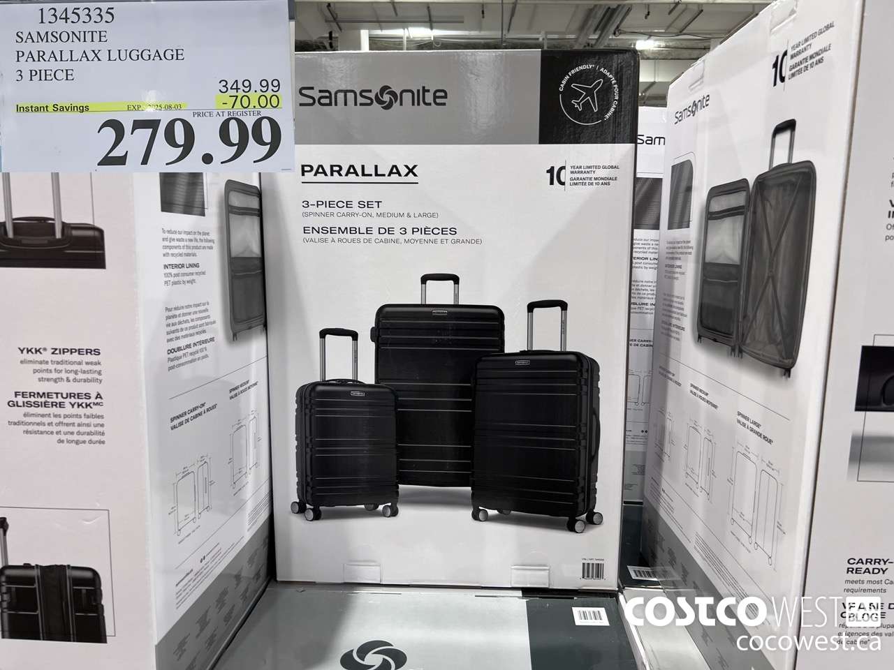 1345335 SAMSONITE PARALLAX LUGGAGE 3 PIECE ($70.00 INSTANT SAVINGS EXPIRES ON 2025-08-03) $279.99