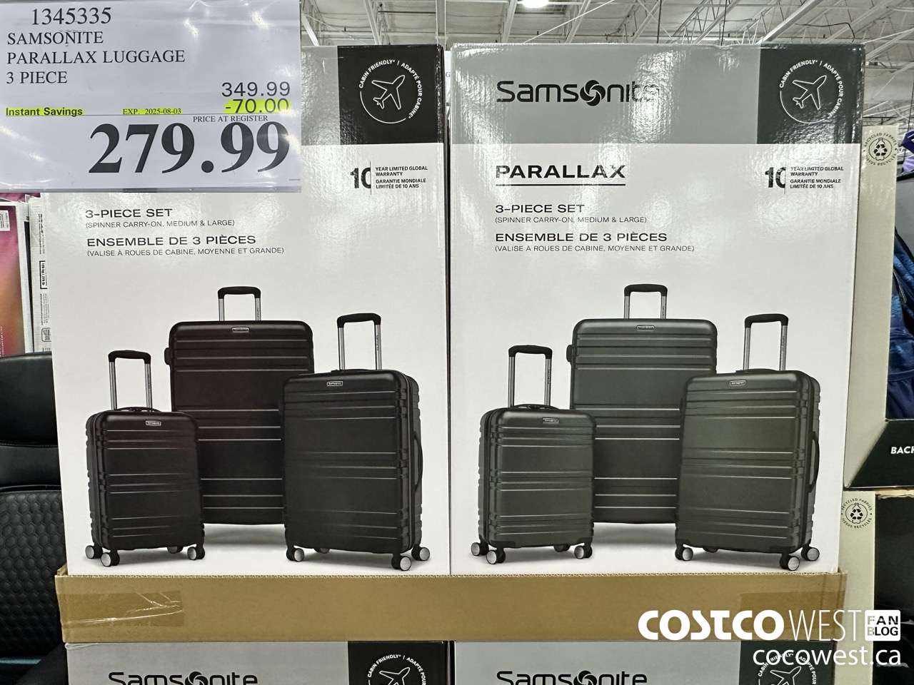 1345335 SAMSONITE PARALLAX LUGGAGE 3 PIECE ($70.00 INSTANT SAVINGS EXPIRES ON 2025-08-03) $279.99