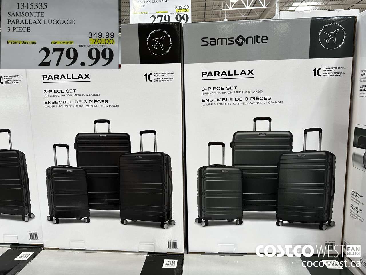 1345335 SAMSONITE PARALLAX LUGGAGE 3 PIECE ($70.00 INSTANT SAVINGS EXPIRES ON 2025-08-03) $279.99