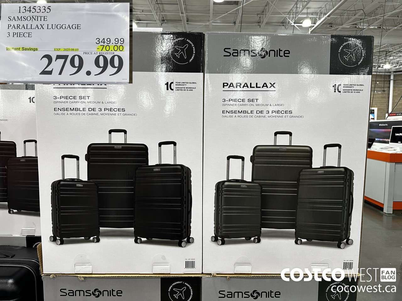 1345335 SAMSONITE PARALLAX LUGGAGE 3 PIECE ($70.00 INSTANT SAVINGS EXPIRES ON 2025-08-03) $279.99