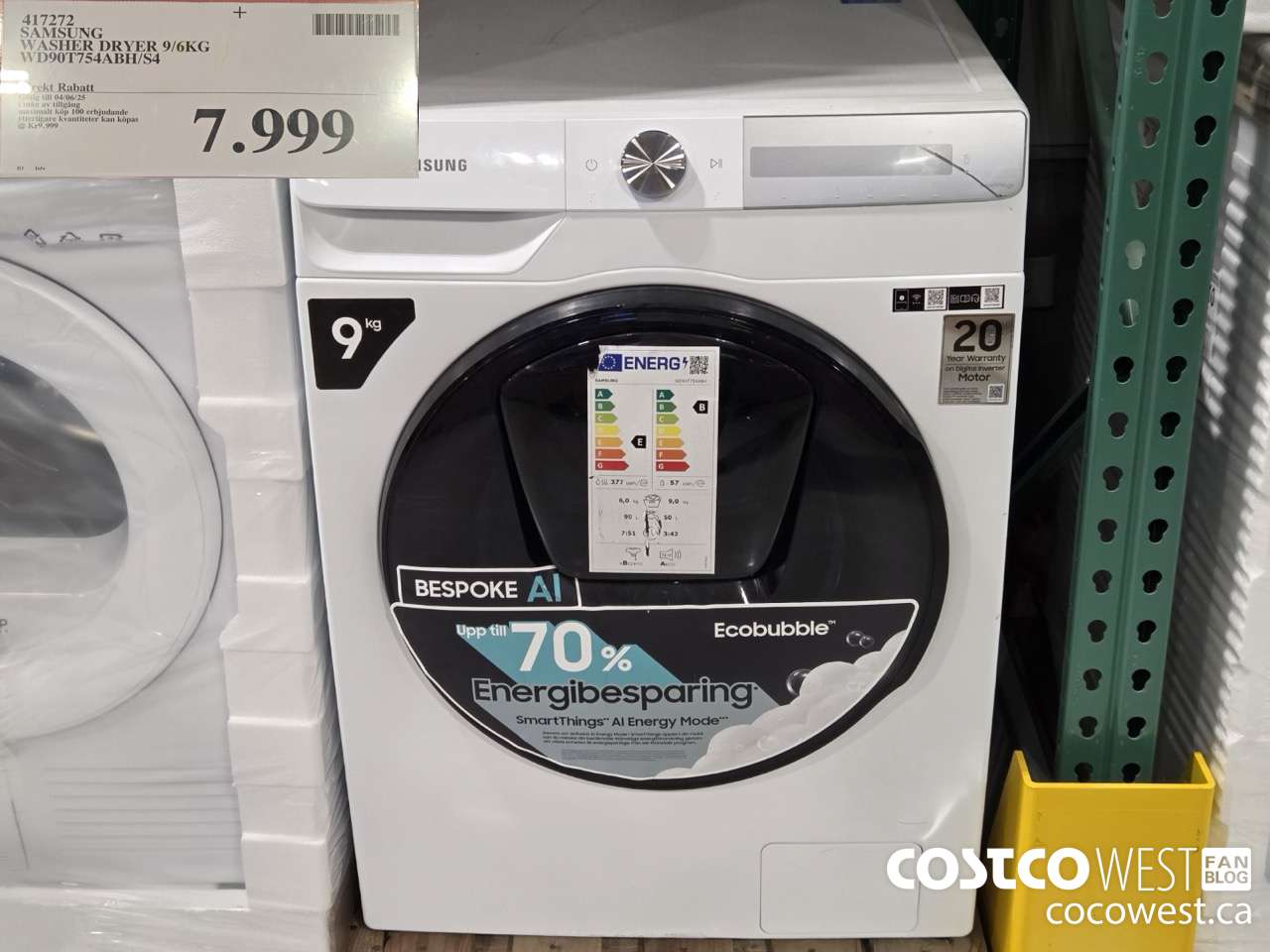 417272 SAMSUNG WASHER DRYER 9/6KG WD90T754ABH/S4 (EXPIRES ON 2024-06-04) $7999.00