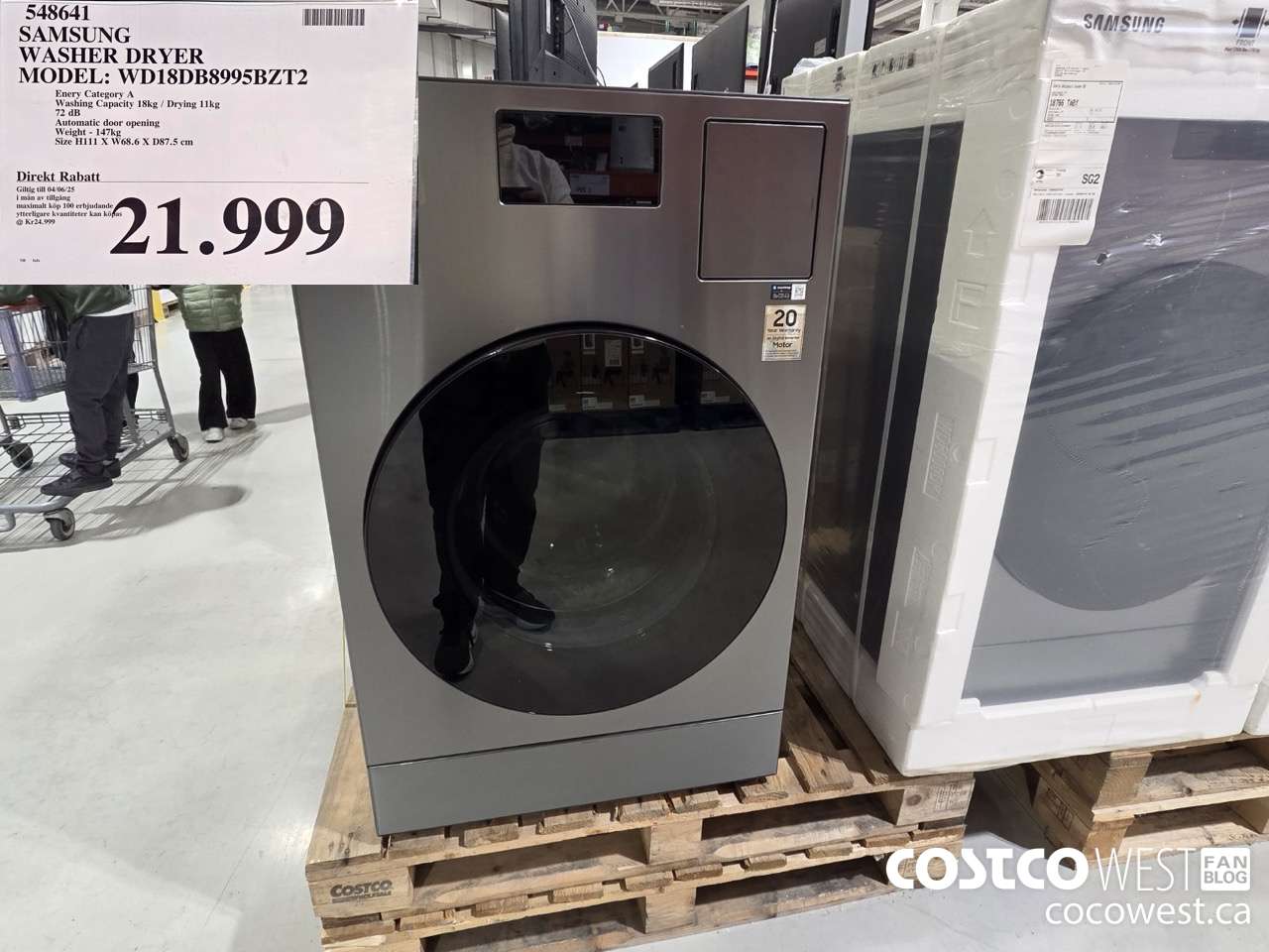 548641 SAMSUNG WASHER DRYER MODEL WD18DB8995BZT2 (EXPIRES ON 2025-06-04) $21999.00