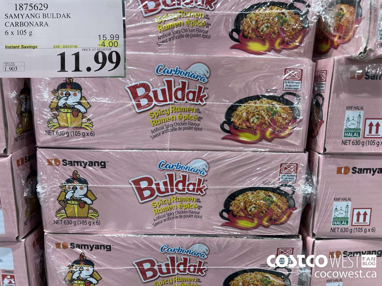 1875629 SAMYANG BULDAK CARBONARA 6 x 105 g ($4.00 INSTANT SAVINGS EXPIRES ON 2025-07-06) $11.99