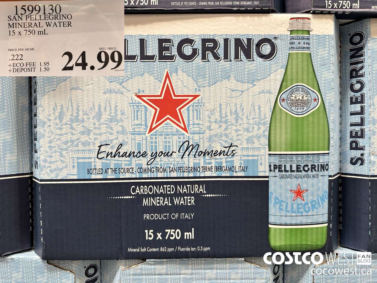 1599130 SAN PELLEGRINO MINERAL WATER 15 X 750ML $24.99