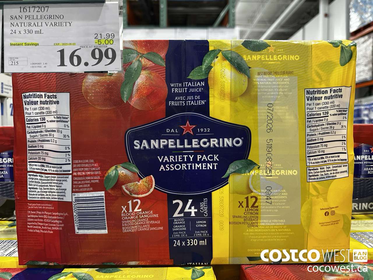 1617207 SAN PELLEGRINO NATURALI VARIETY 24 x 330 mL ($5.00 INSTANT SAVINGS EXPIRES ON 2025-08-03) $16.99
