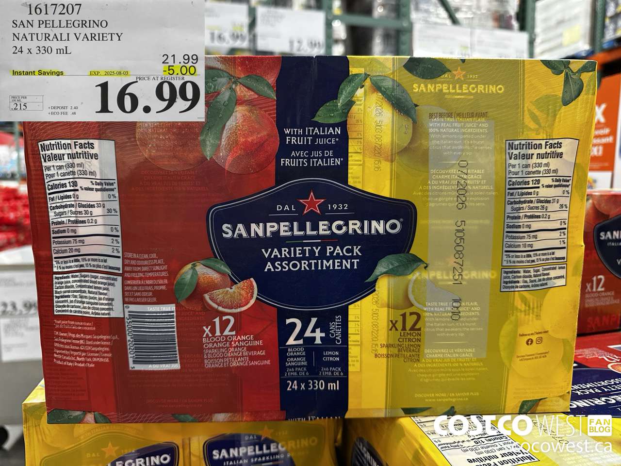 1617207 SAN PELLEGRINO NATURALI VARIETY 24 x 330 mL ($5.00 INSTANT SAVINGS EXPIRES ON 2025-08-03) $16.99