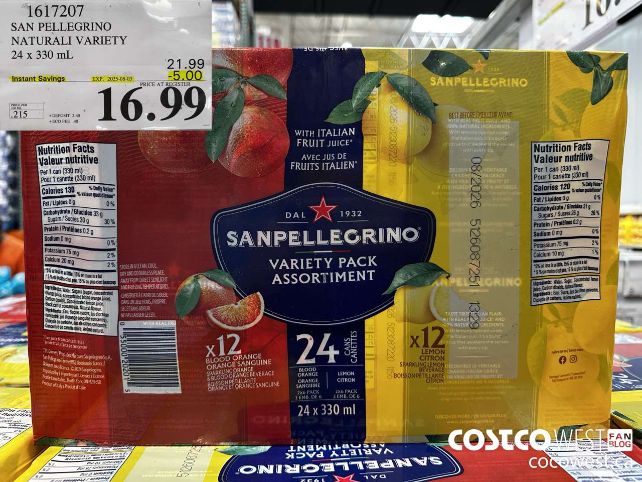 1617207 SAN PELLEGRINO NATURALI VARIETY 24 x 330 mL ($5.00 INSTANT SAVINGS EXPIRES ON 2025-08-03) $16.99