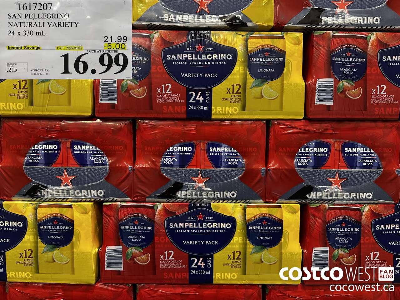 1617207 SAN PELLEGRINO NATURALI VARIETY 24 x 330 mL ($5.00 INSTANT SAVINGS EXPIRES ON 2025-08-03) $16.99