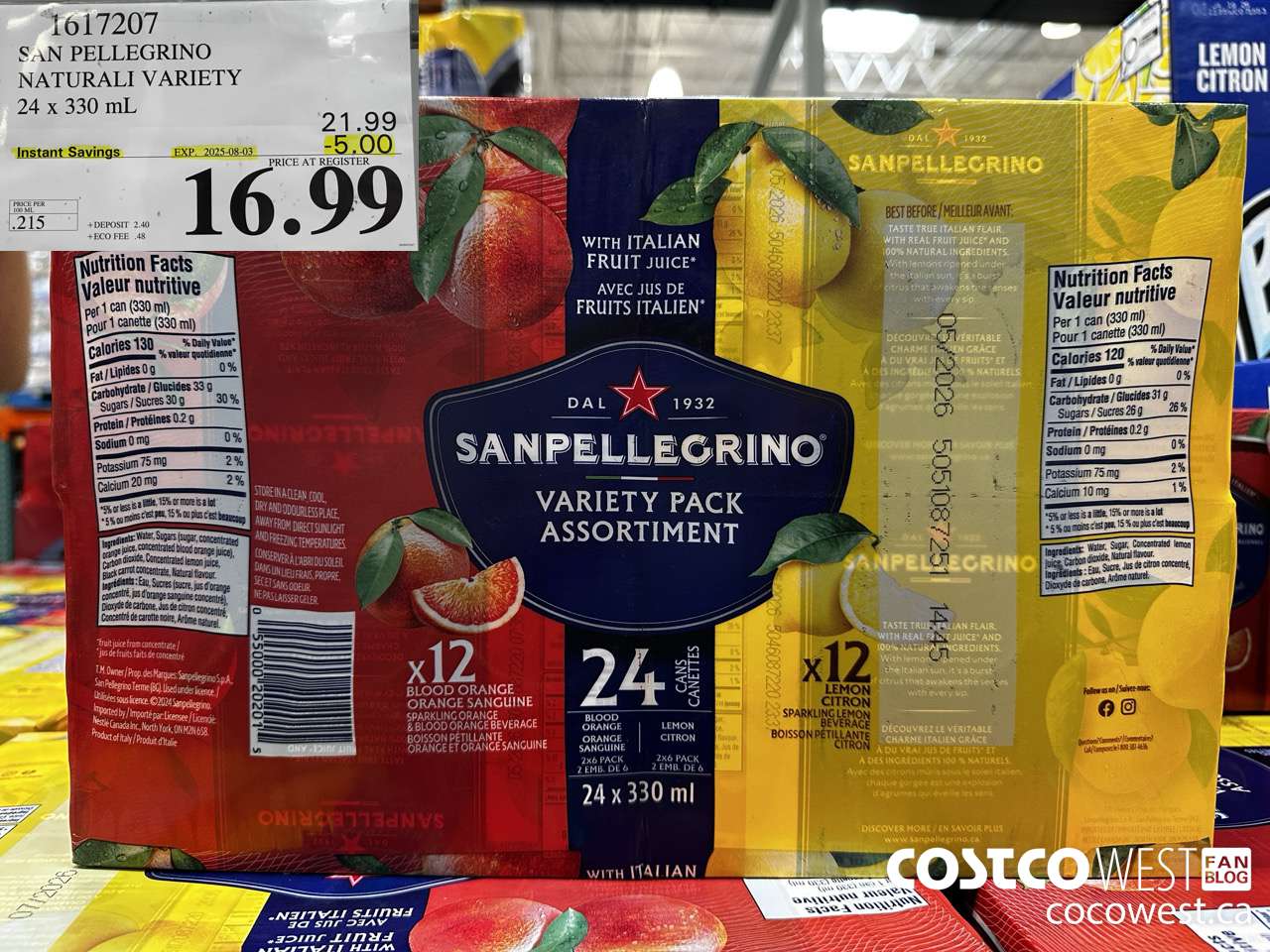 1617207 SAN PELLEGRINO NATURALI VARIETY 24 x 330 mL ($5.00 INSTANT SAVINGS EXPIRES ON 2025-08-03) $16.99