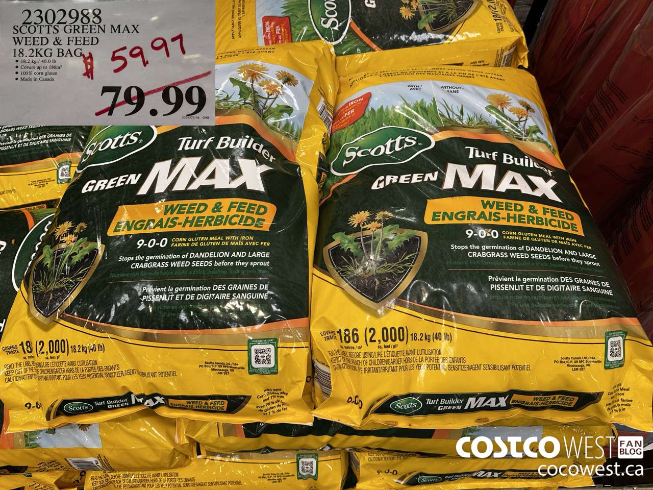 2302988 SCOTTS GREEN MAX WEED & FEED 18.2 KG BAG $59.97