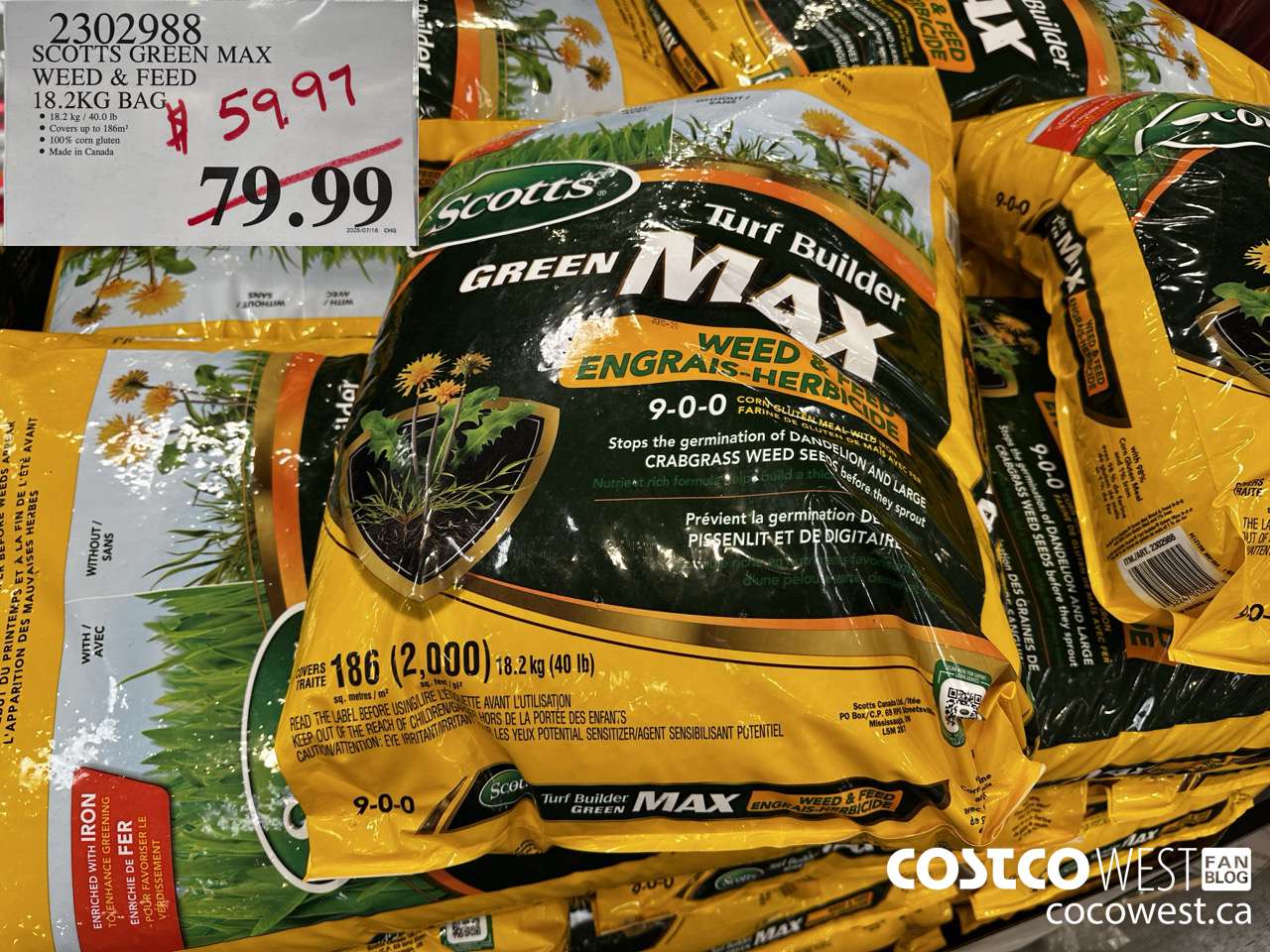 2302988 SCOTTS GREEN MAX WEED & FEED 18.2 KG BAG $59.97