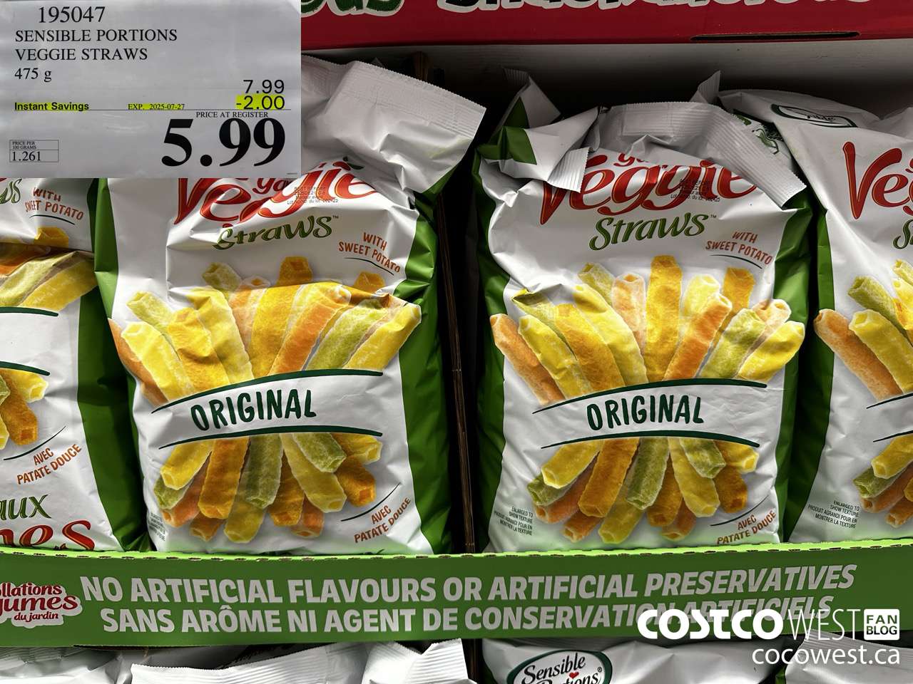 195047 SENSIBLE PORTIONS VEGGIE STRAWS 475 g ($2.00 INSTANT SAVINGS EXPIRES ON 2025-07-27) $5.99
