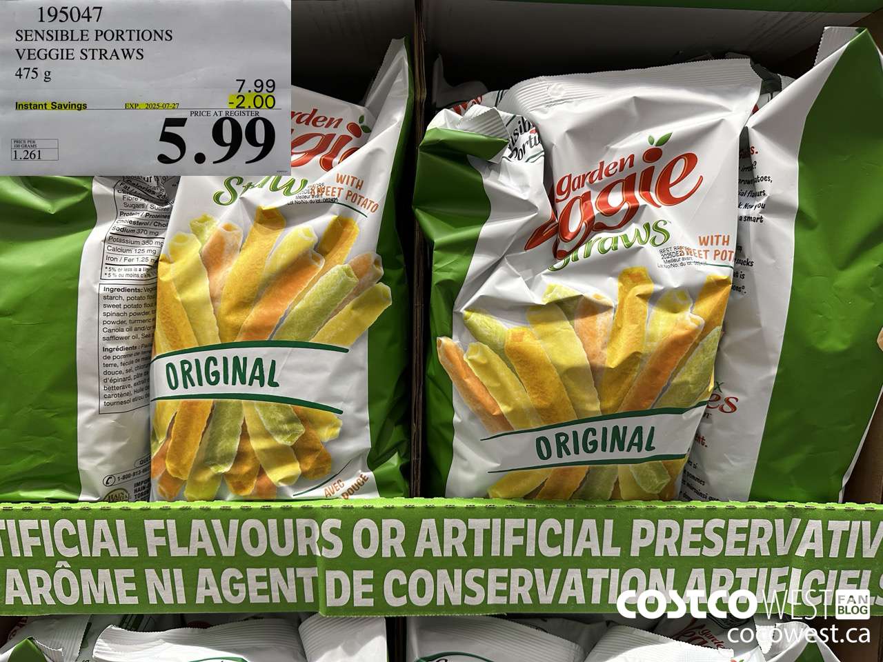 195047 SENSIBLE PORTIONS VEGGIE STRAWS 475 g ($2.00 INSTANT SAVINGS EXPIRES ON 2025-07-27) $5.99