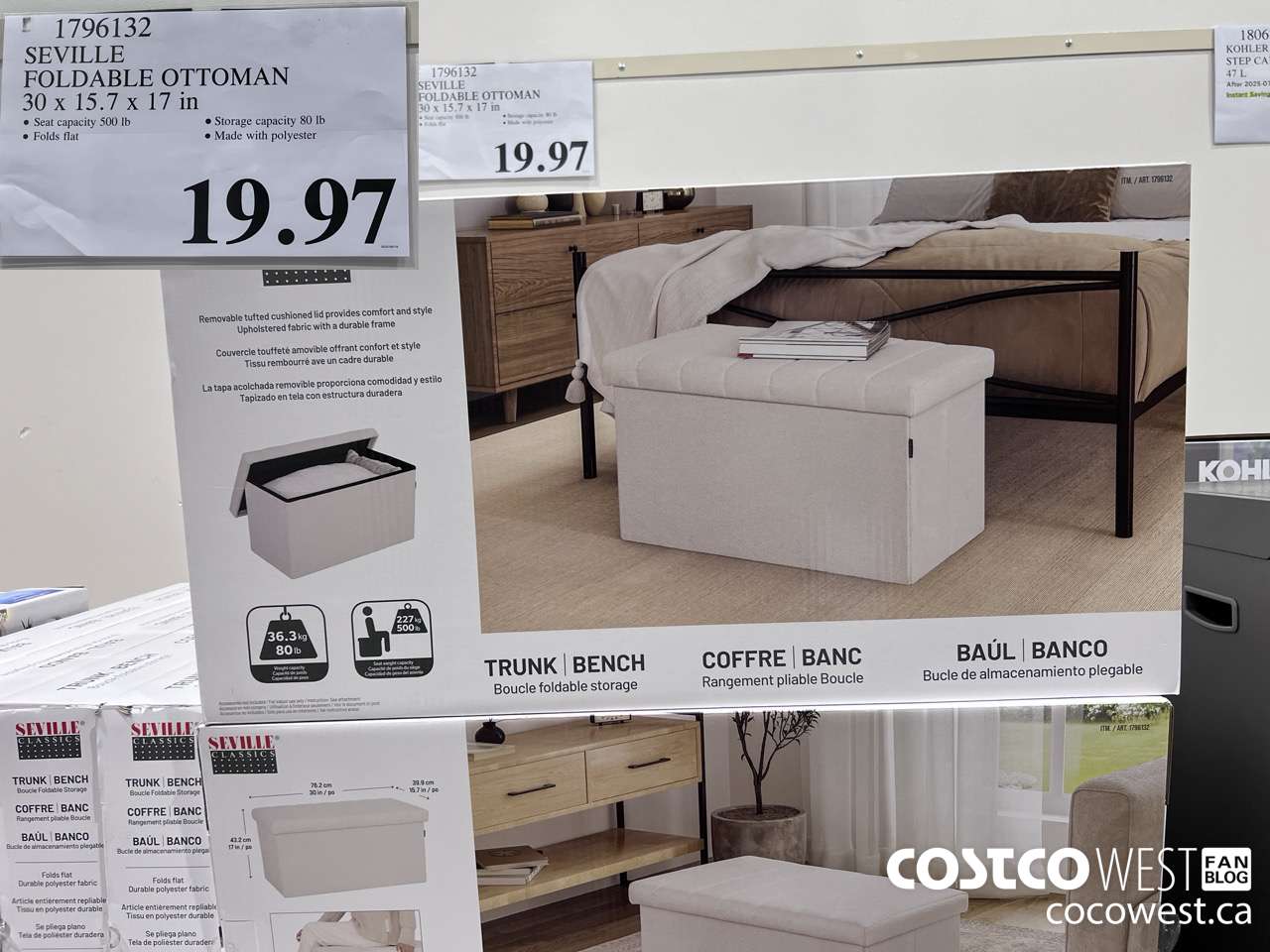 1796132 SEVILLE FOLDABLE OTTOMAN 30 x 15.7 x 17 in $19.97