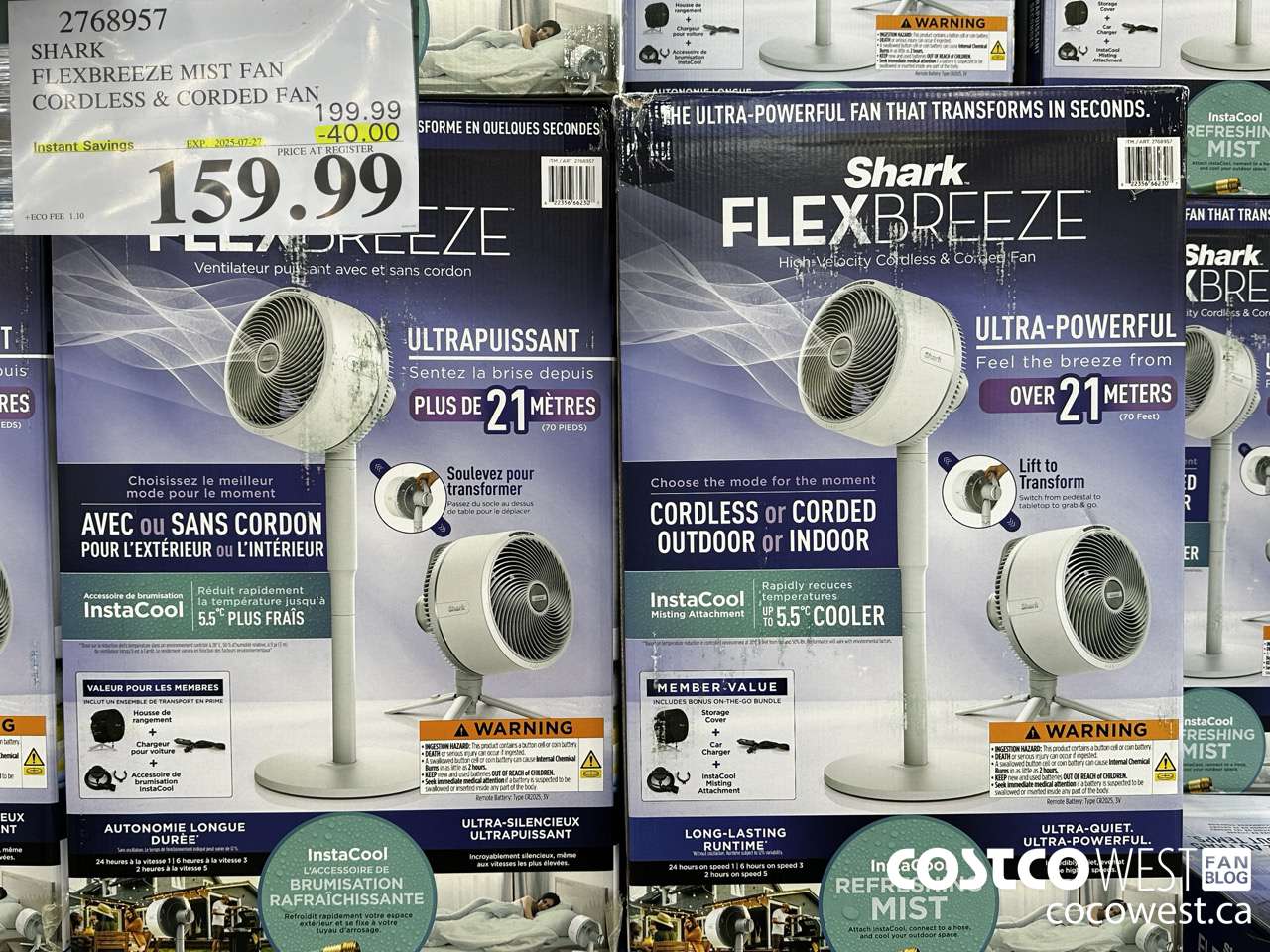 2768957 SHARK FLEXBREEZE MIST FAN CORDLESS & CORDED FAN ($40.00 INSTANT SAVINGS EXPIRES ON 2025-07-27) $159.99