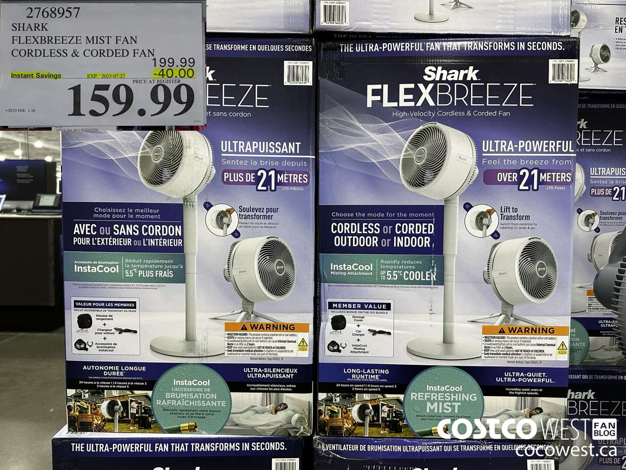 2768957 SHARK FLEXBREEZE MIST FAN CORDLESS & CORDED FAN ($40.00 INSTANT SAVINGS EXPIRES ON 2025-07-27) $159.99
