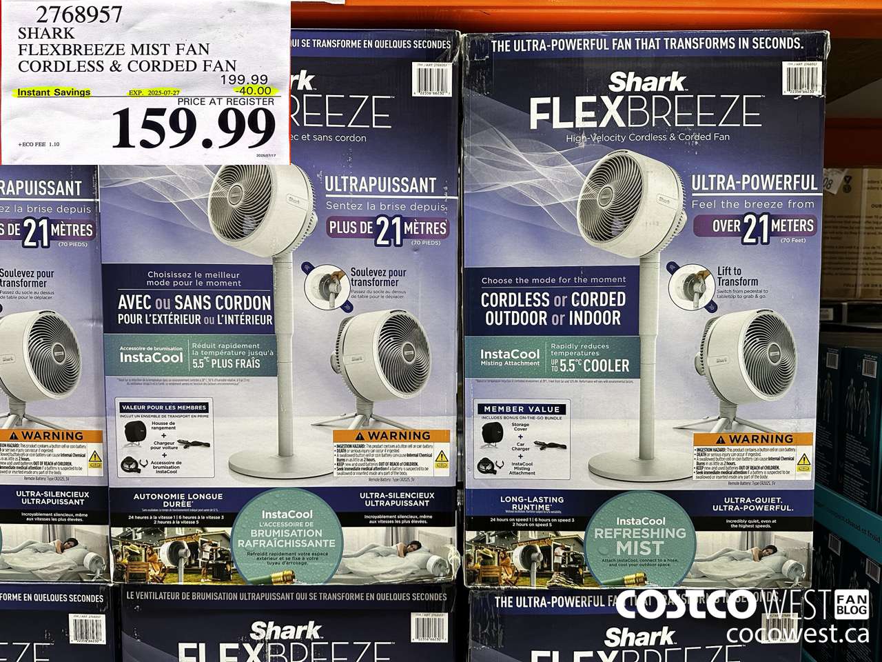 2768957 SHARK FLEXBREEZE MIST FAN CORDLESS & CORDED FAN ($40.00 INSTANT SAVINGS EXPIRES ON 2025-07-27) $159.99