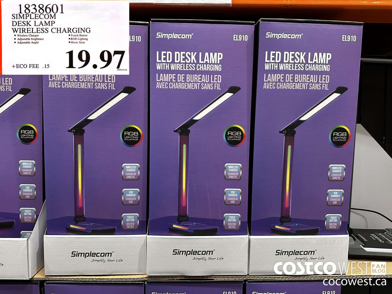 1838601 SIMPLECOM DESK LAMP WIRELESS CHARGING  $19.97