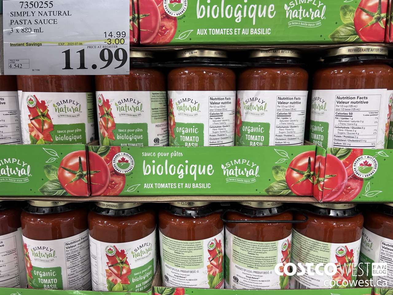 7350255 SIMPLY NATURAL ORGANIC PASTA SAUCE 3 X 880 ML ($3.00 INSTANT SAVINGS EXPIRES ON 2025-07-06) $11.99