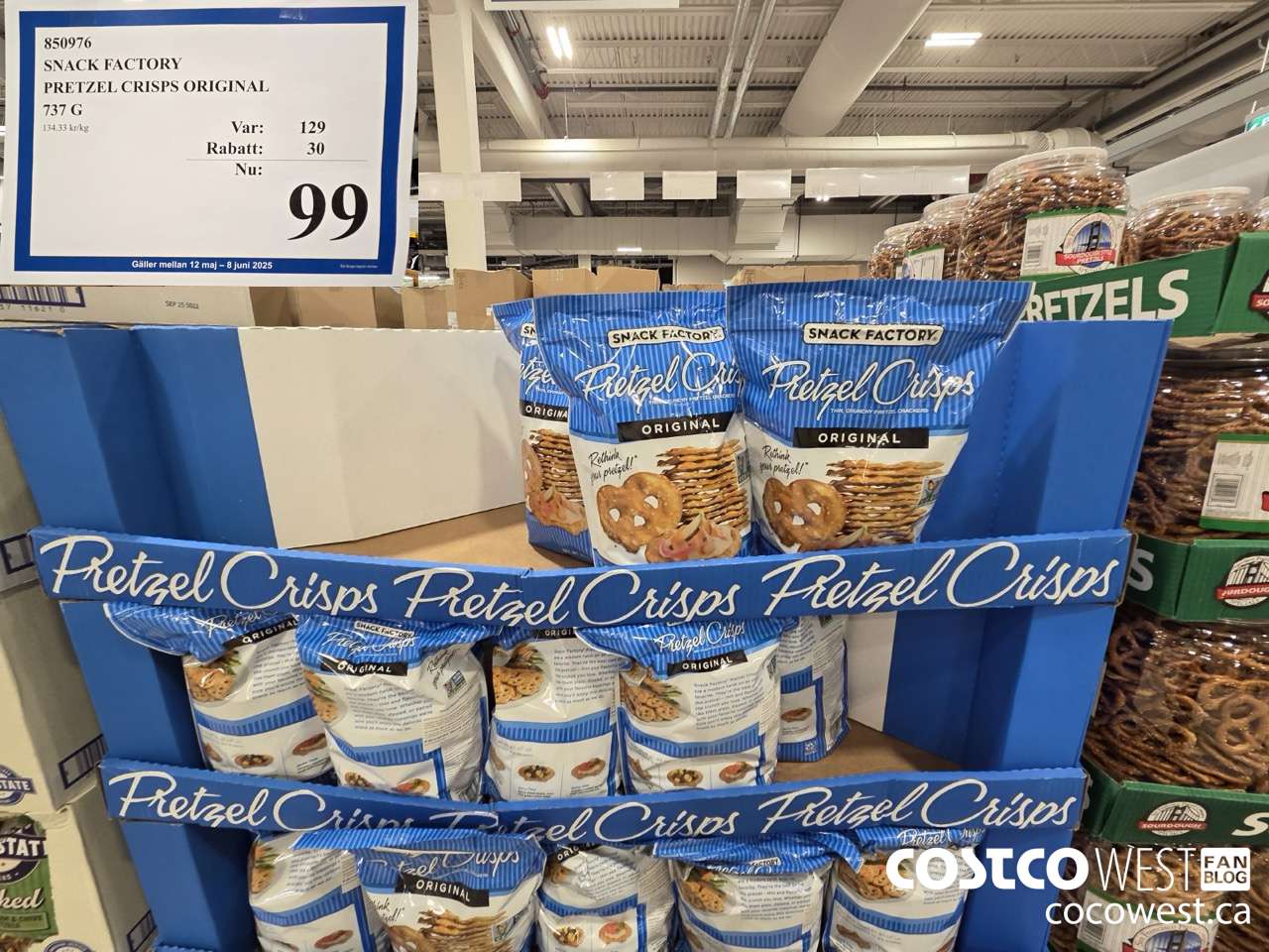 850976 SNACK FACTORY PRETZEL CRISPS ORIGINAL 737G ($30.00 INSTANT SAVINGS EXPIRES ON 2025-06-08) $99.00