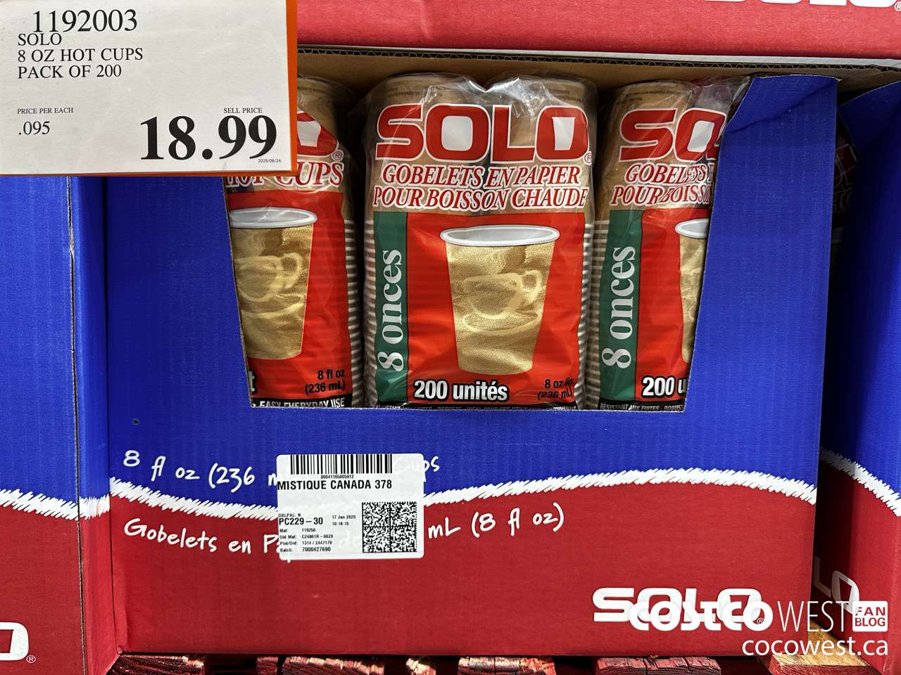 1192003 SOLO 8 OZ HOT CUPS PACK OF 200 $18.99
