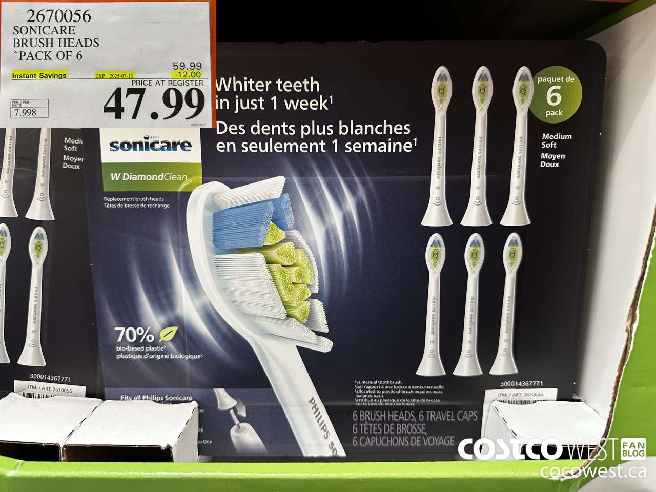 2670056 SONICARE BRUSH HEADS PACK OF 6 ($12.00 INSTANT SAVINGS EXPIRES ON 2025-07-13) $47.99
