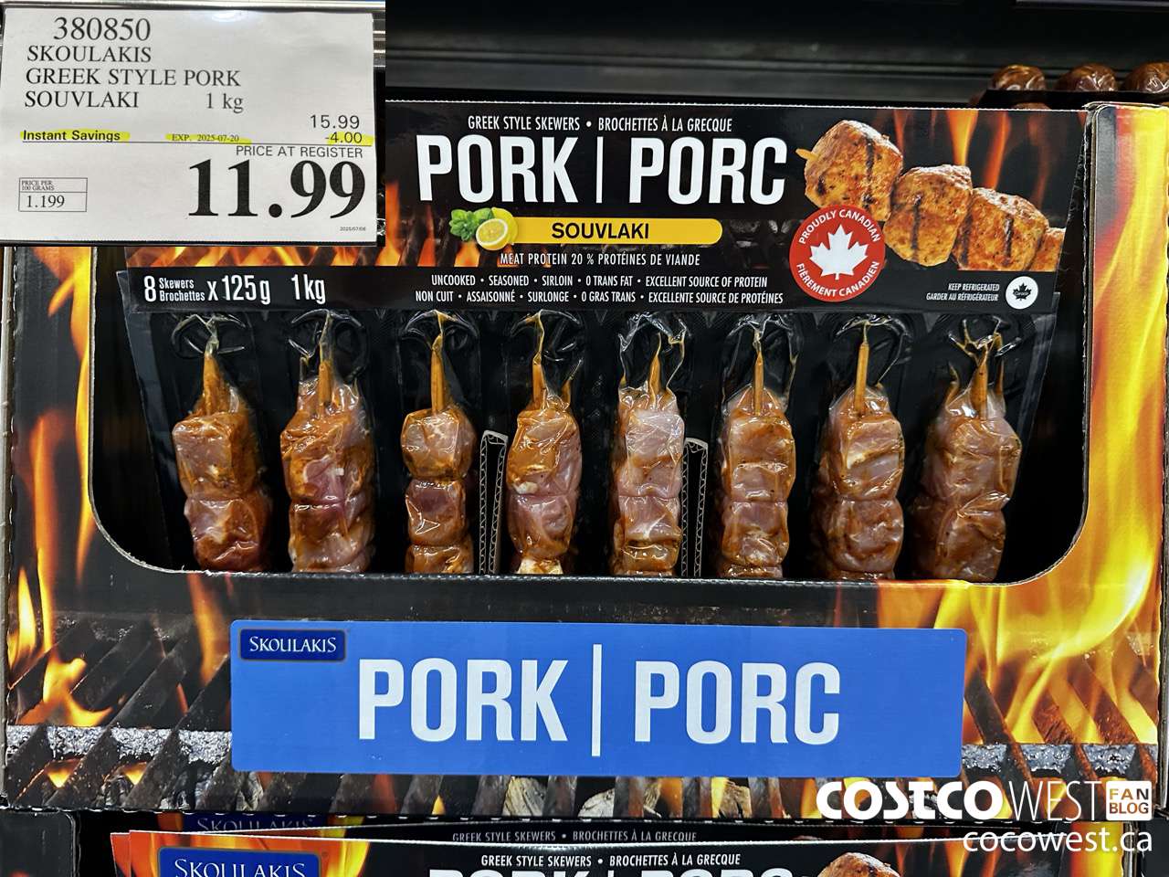 380850 SOUKLAKIS GREEK STYLE PORK SOUVLAKI 1KG ($4.00 INSTANT SAVINGS EXPIRES ON 2025-07-20) $11.99