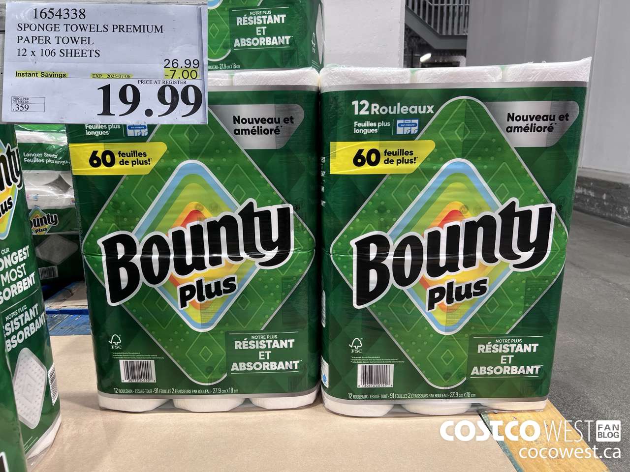 1654338 SPONGE TOWELS PREMIUM PAPER TOWEL 12 X 106 SHEETS ($7.00 INSTANT SAVINGS EXPIRES ON 2025-07-06) $19.99