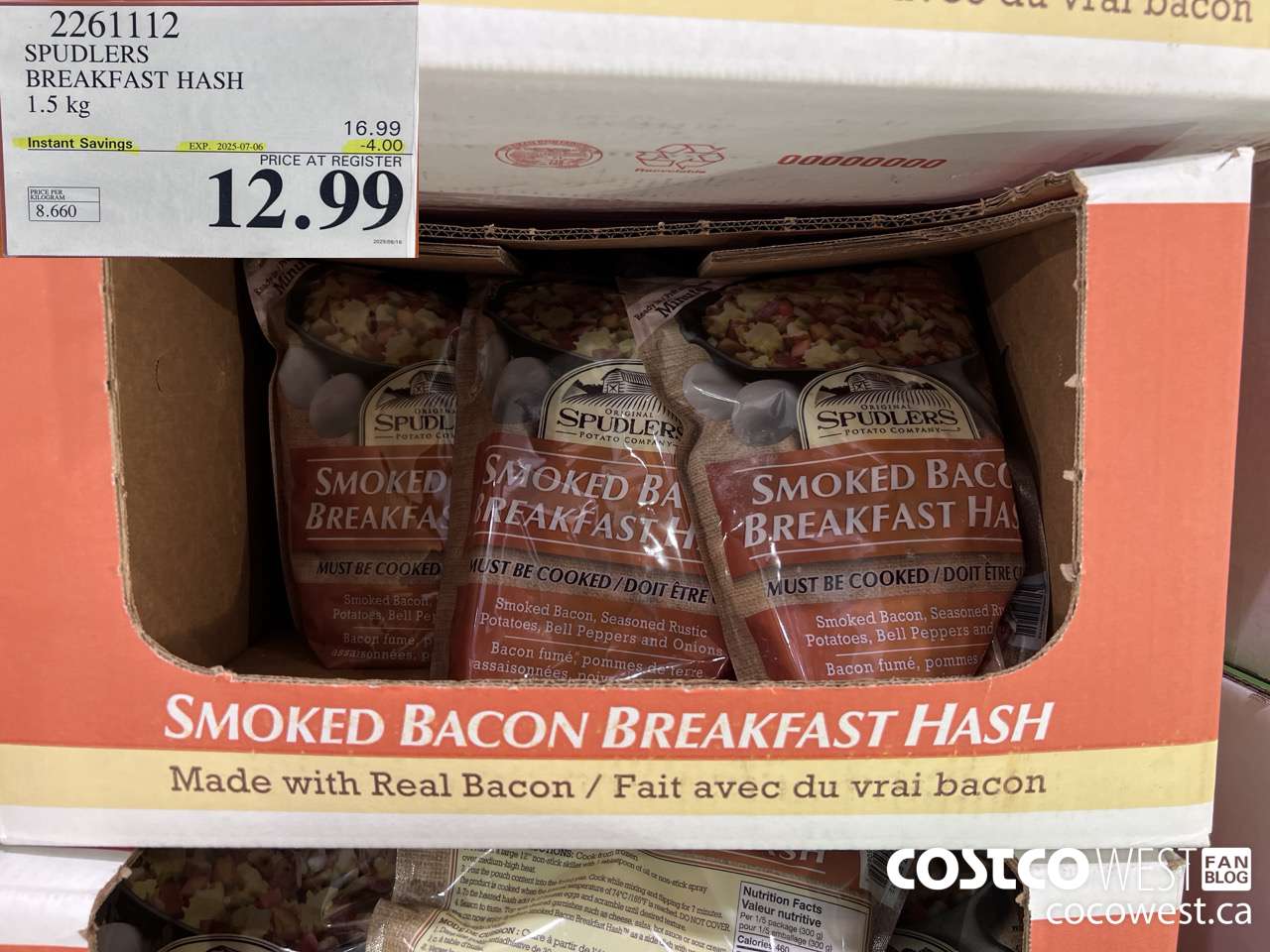 2261112 SPUDLERS BREAKFAST HASH 1.5 KG ($4.00 INSTANT SAVINGS EXPIRES ON 2025-07-06) $12.99