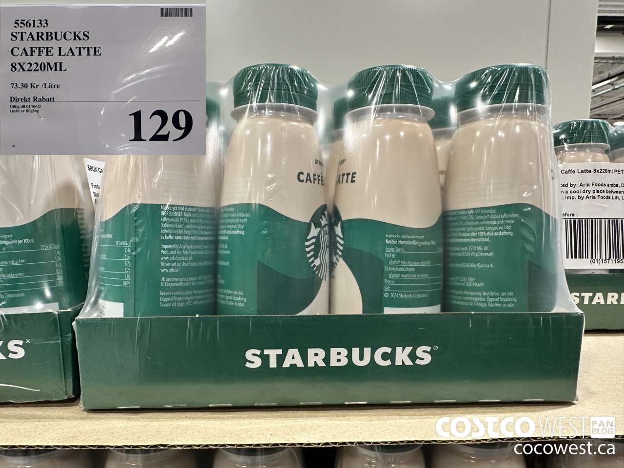 556133 STARBUCKS CAFFEE LATTE 8 X 220ML (EXPIRES ON 2025-06-01) $129.00